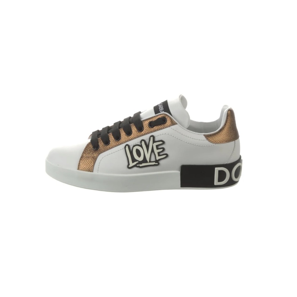 Dolce & Gabbana White and Gold Sneakers